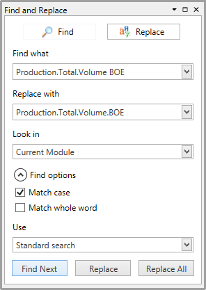 Find and Replace window